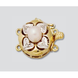 14K Złote zapięcie 13.5mm z perłami i diamentami