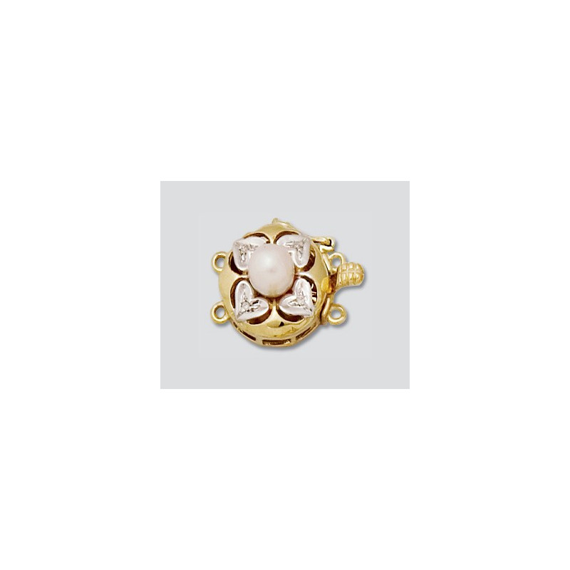 14K Złote zapięcie 13.5mm z perłami i diamentami