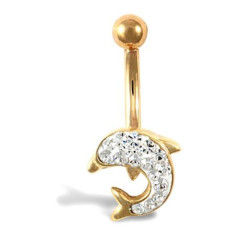 Kolczyk do pępka 21.5x10.1 mm, delfin z kamieniem