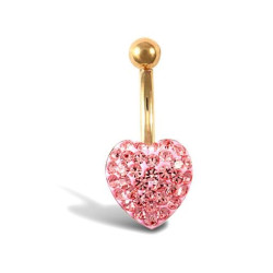 Kolczyk do pępka 26.4x15.6 mm, serce z kamieniem, różowe