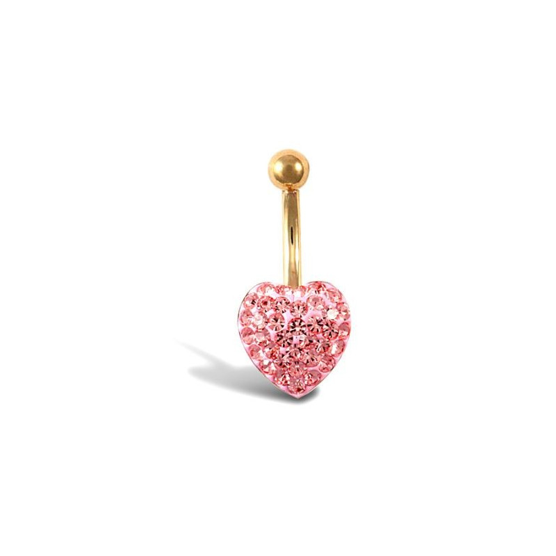 Kolczyk do pępka 26.4x15.6 mm, serce z kamieniem, różowe