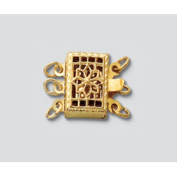 14/20 Złota zapinka, prostokątna, filigranowa 3 zaczepy 11.5x10.5mm