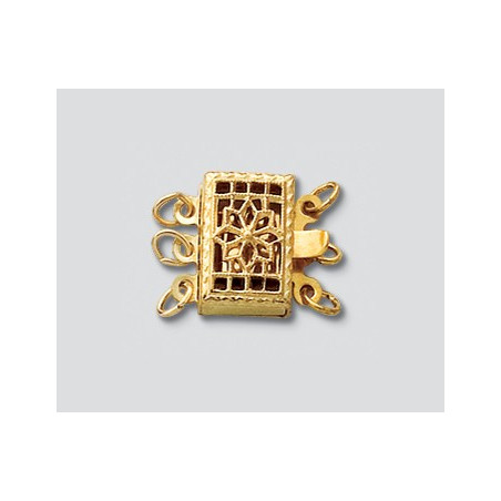 14/20 Złota zapinka, prostokątna, filigranowa 3 zaczepy 11.5x10.5mm