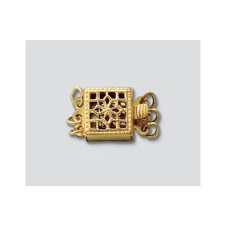 14/20 Złota zapinka, kwadratowa, filigranowa 3 zaczepy 8.5mm