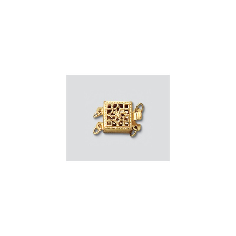 14/20 Złota zapinka, kwadratowa, filigranowa 2 zaczepy 8.5mm