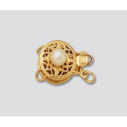 14K Złota zawieszka, kółko, małe z perłą i 2 oczkami 9mm