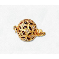 14K Złote zapięcie, filigranowa kulka 10.5mm z diamentami