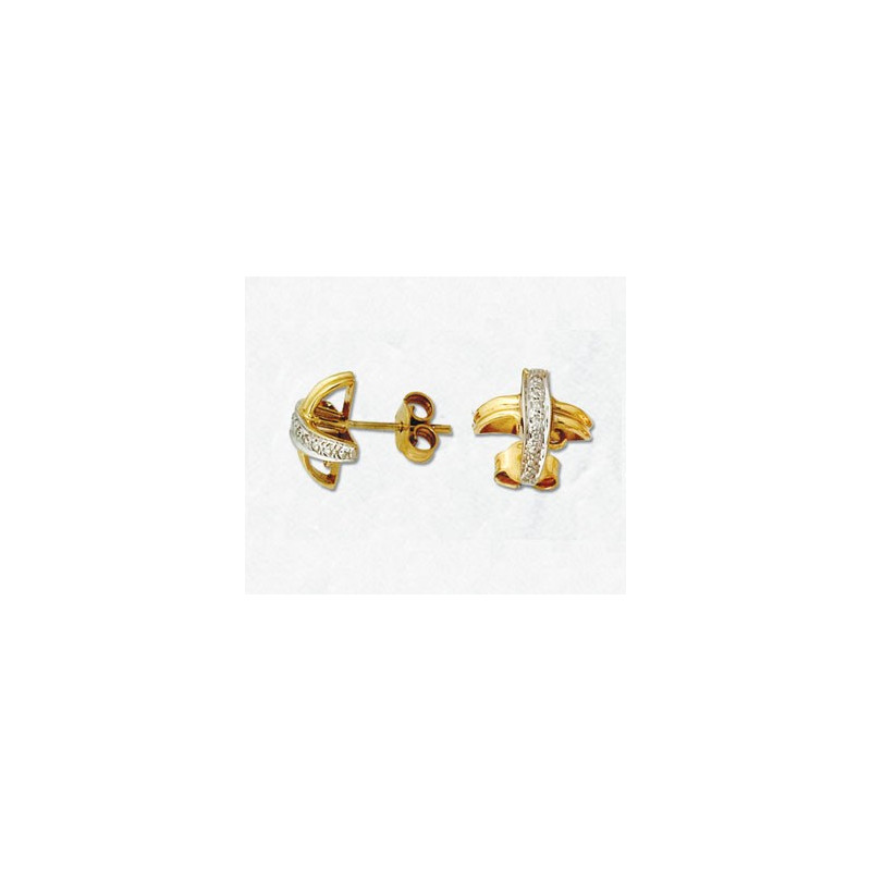 14K Złote kolczyki z diamentami, krzyż, z oczkiem 10x9.5mm
