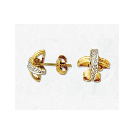 14K Złote kolczyki z diamentami, krzyż, z oczkiem 10x9.5mm