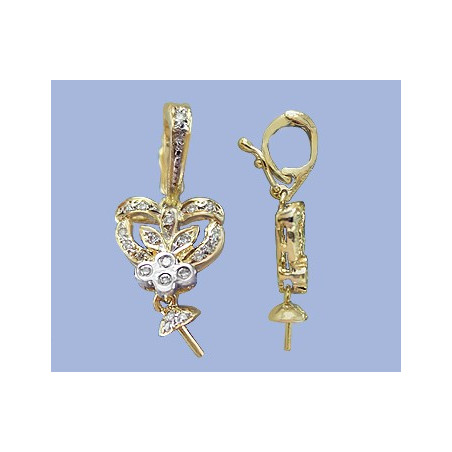 14K Złoty wisiorek z diamentami 10.5x26mm, trzpień z nasadką 4.5mm