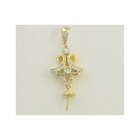 14K Złoty wisiorek z diamentami, trzpień i nasadka
