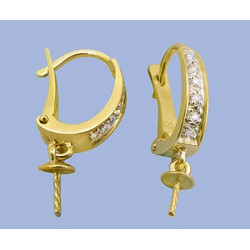 14K Złote zapięcie z diamentami i trzpieniem, kielichem 10x22mm