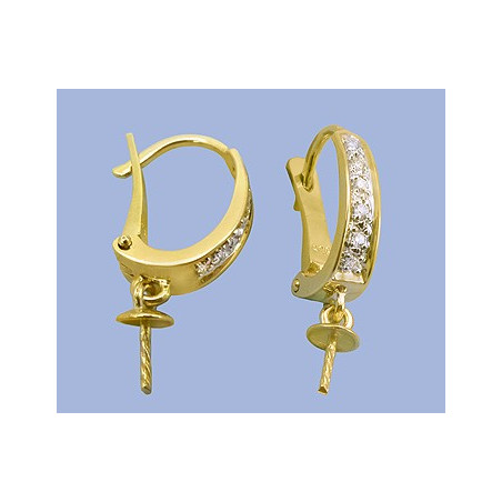 14K Złote zapięcie z diamentami i trzpieniem, kielichem 10x22mm