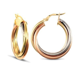 Kolczyki okrągłe - 26 mm skręcane, 3 kolorowe złoto