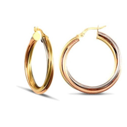 Kolczyki okrągłe - 27 mm skręcane, 3 kolorowe złoto